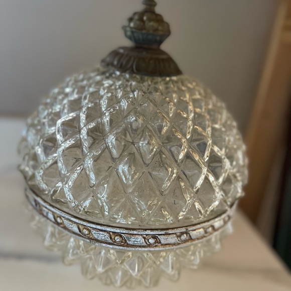 Mid Century Glass Ceiling Lamp Glass Light ORNATE DIAMOND Hollywood regency - Picture 3 of 9